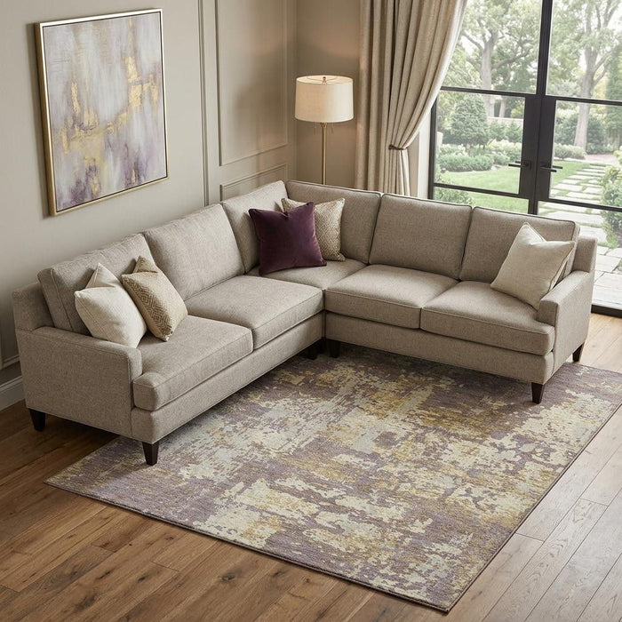 10' X 14' Abstract Washable Area Rug With UV Protection (679144) - Lavender / Gold / Ivory