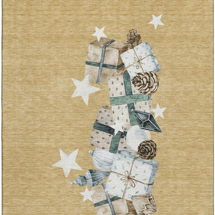 10' X 14' Geometric Washable Area Rug With UV Protection (702359) - Gold / Blue / Ivory