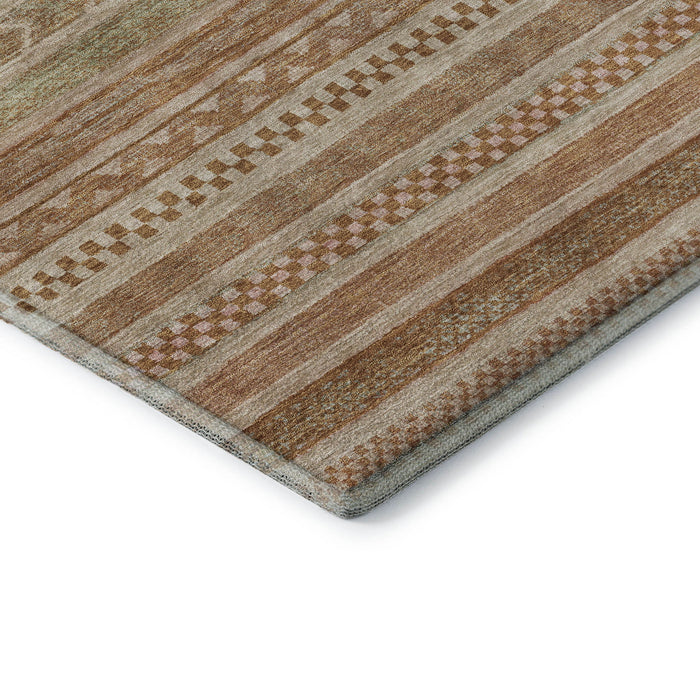 10' X 14' Striped Washable Area Rug With UV Protection (695228) - Terra Cotta / Gold / Beige