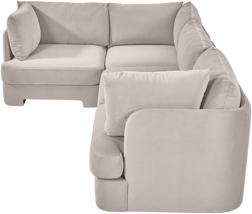Meridian Furniture Hammond velvet performance fabric 4-piece sectional sofa with plush cushions and modern design.