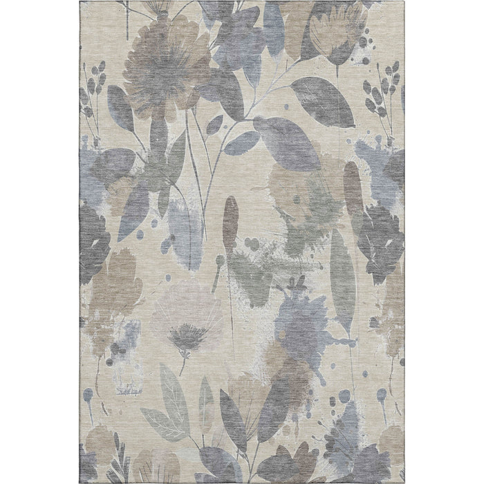 10' X 14' Floral Washable Area Rug With UV Protection (694358) - Beige / Gray / Ivory