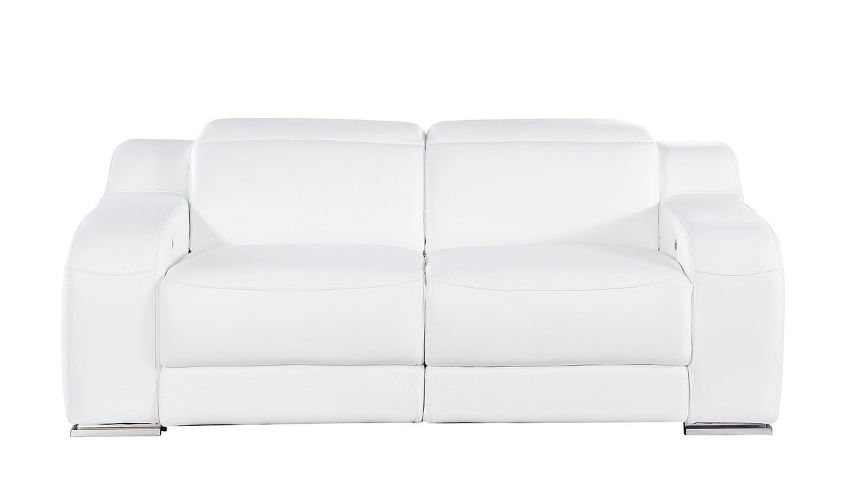 Italian Leather Power Reclining Loveseat (633746) - White / Silver