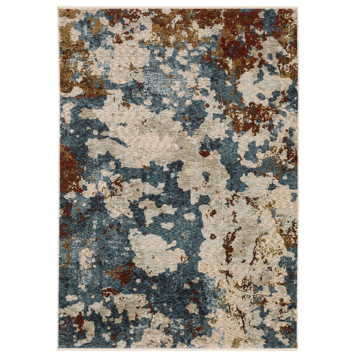 8' X 11' Modern Abstract Distressed Area Rug With Fringe - Beige