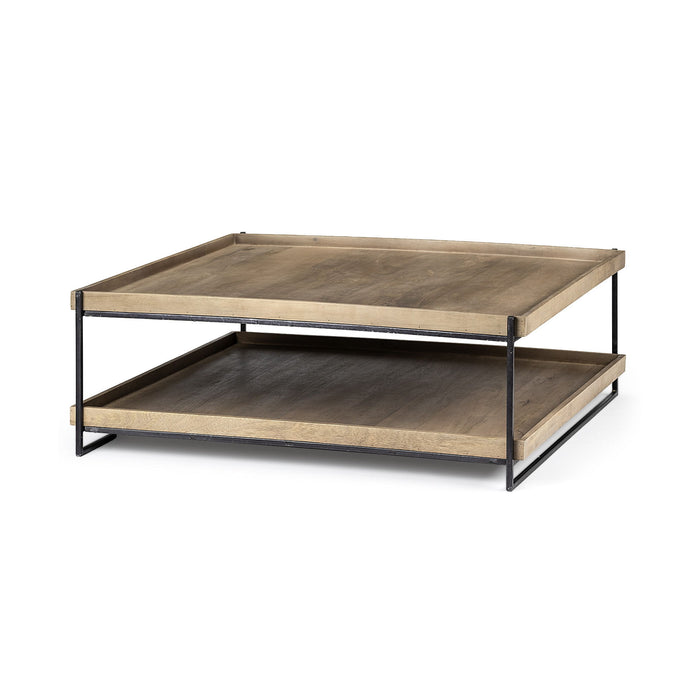Rectangular Coffee Table With Shelf - Natural And Black