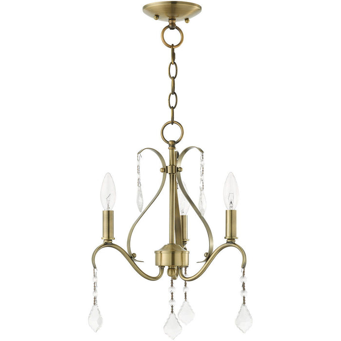 17" Three Light Dimmable Chandelier With Shades - Antiqued Brass