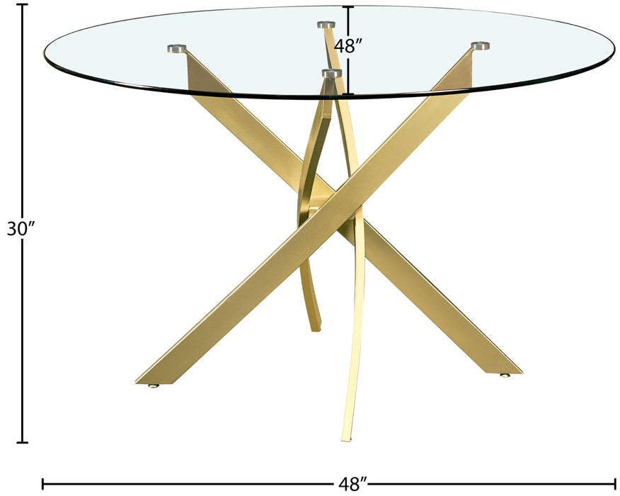 Modern Meridian Furniture Xander dining table with a sleek wooden surface and sturdy metal legs, ideal for contemporary dining rooms.