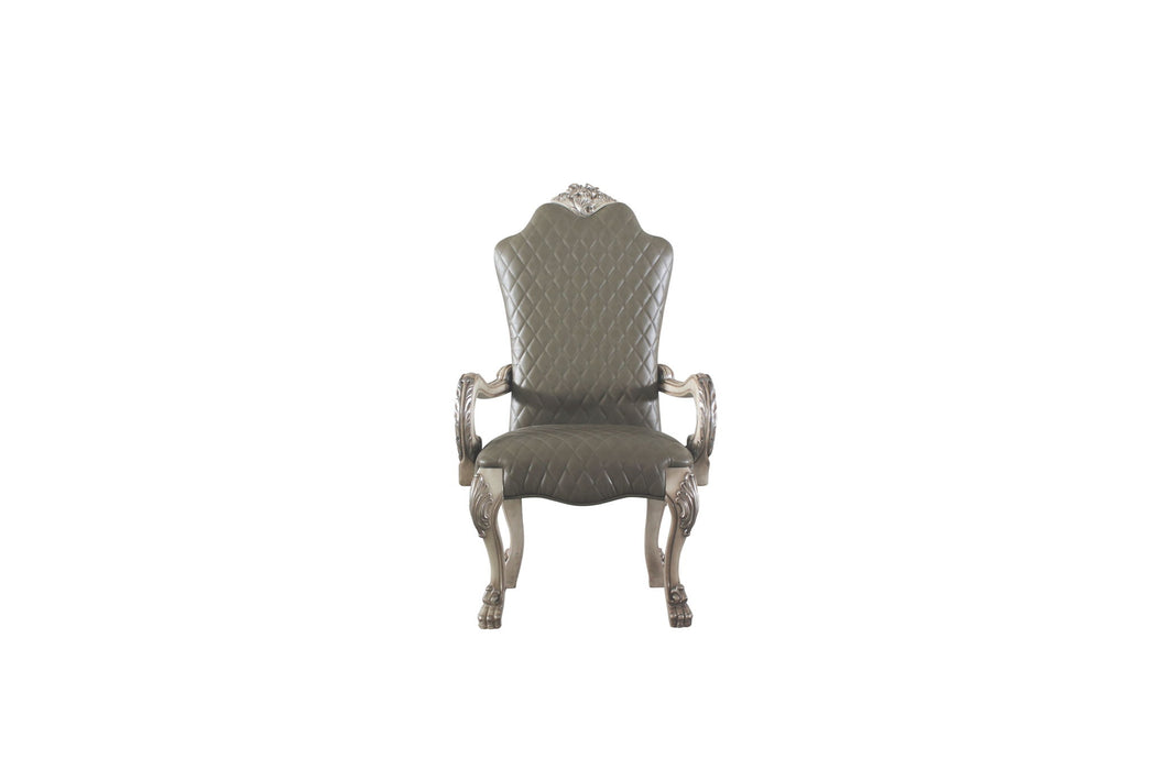 Tufted And Upholstered Faux Leather Dining Arm Chairs (Set of 2) - White / Gray