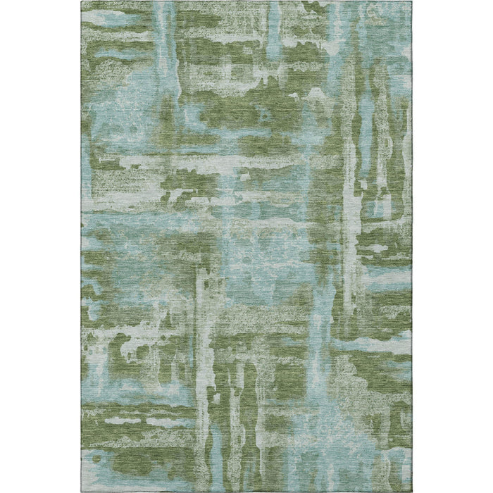 10' X 14' Abstract Washable Area Rug With UV Protection (714643) - Fern Green / Sky Blue