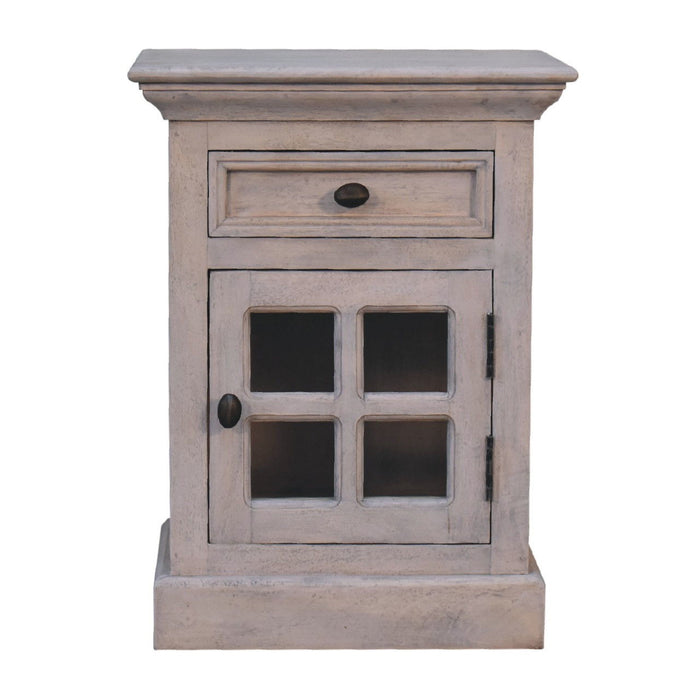24" Solid Wood And Glass Distressed Two Drawer Nightstand - Gray