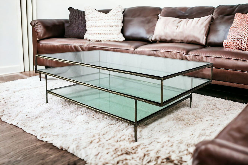 Clear Glass Triple Layered Coffee Table - Black