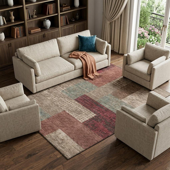 10' X 14' Geometric Washable Area Rug With UV Protection (674964) - Coffee / Merlot