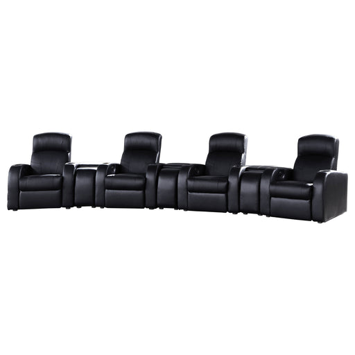 CoasterEssence Cyrus 7-piece upholstered home theater seating in a spacious sectional arrangement
