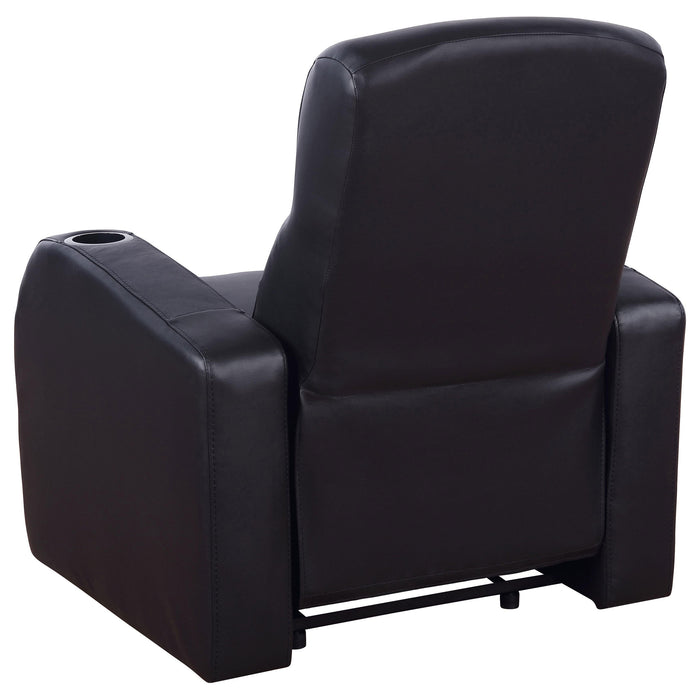 CoasterEssence Cyrus 9-piece upholstered home theater seating set with padded recliners and center console