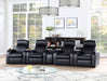 CoasterEssence Cyrus upholstered track arm recliner in black fabric with padded arms and cushioned backrest