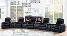Cyrus upholstered track arm recliner in black by CoasterEssence, featuring cushioned seating and sleek arms