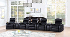 CoasterEssence Cyrus upholstered track arm recliner in black fabric; front view of cushioned furniture chair