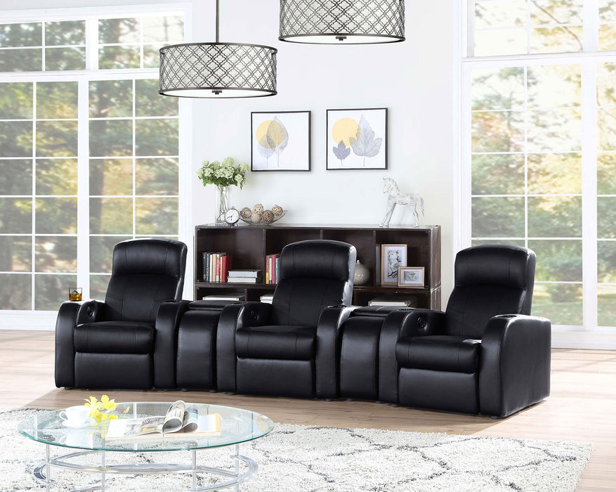 CoasterEssence Cyrus black upholstered home theater storage wedge console with sectional seating design