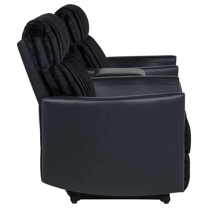 CoasterEveryday Madden 3-piece black corduroy upholstered manual theater seating set with reclining chairs