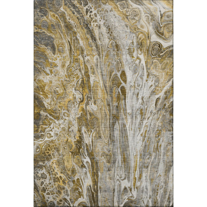 3' X 5' Abstract Washable Area Rug With UV Protection (650921) - Brown / Gray / Ivory