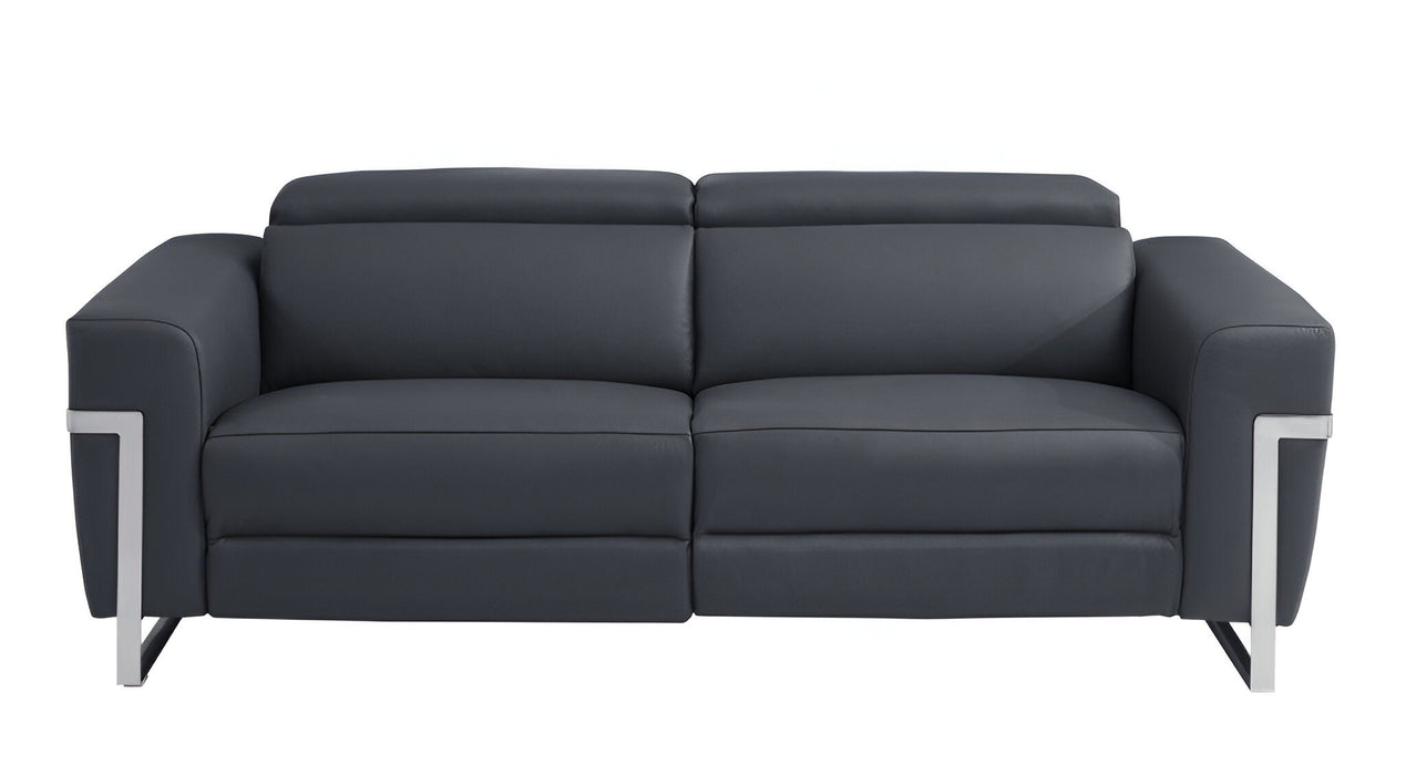 Italian Leather USB Sofa - Gray / Silver