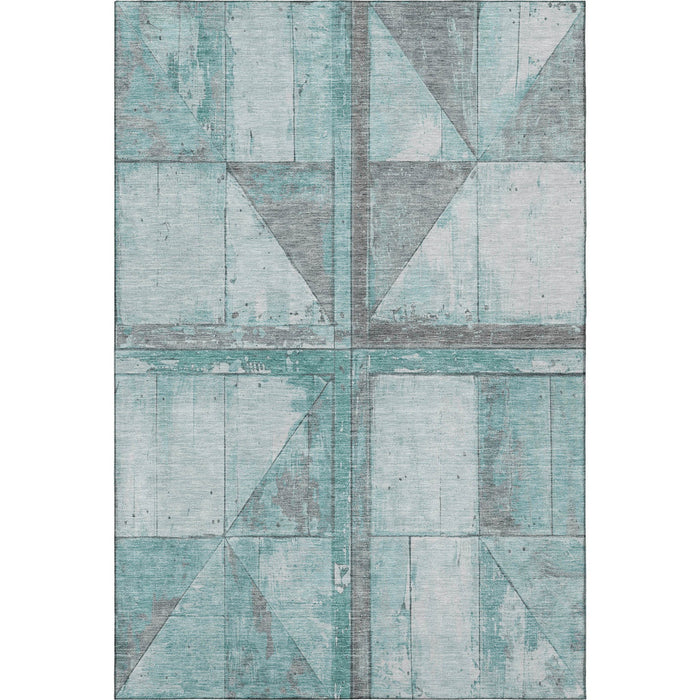 10' X 14' Geometric Washable Area Rug With UV Protection (706529) - Teal / Gray