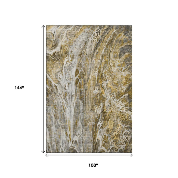 9' X 12' Abstract Washable Area Rug With UV Protection (650925) - Brown / Gray / Ivory
