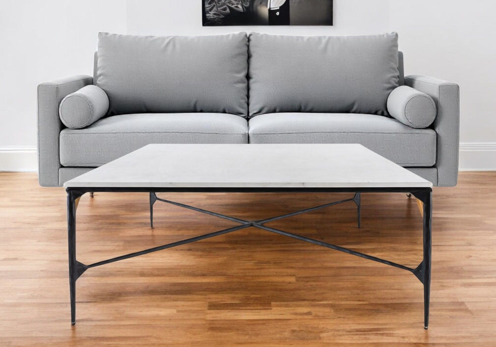 42" Genuine Marble And Iron Square Coffee Table - White