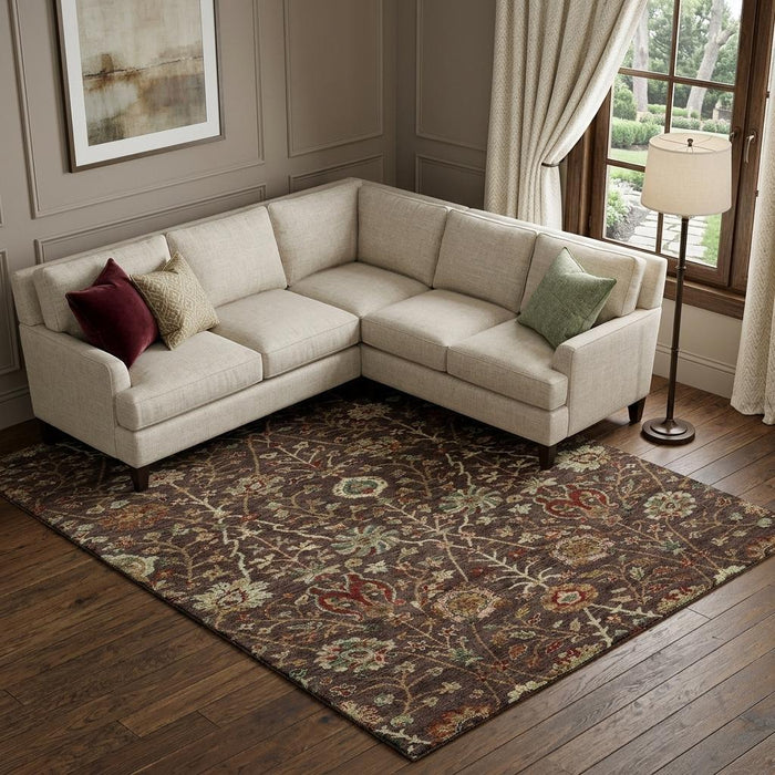 10' X 14' Floral Washable Area Rug With UV Protection (683968) - Chocolate / Red / Copper