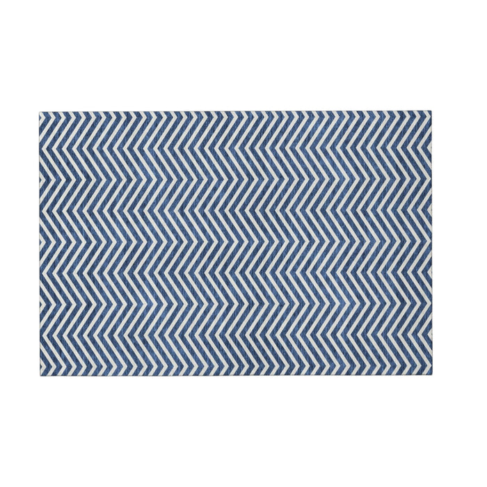 10' X 14' Chevron Washable Area Rug With UV Protection (674233) - Blue / Ivory