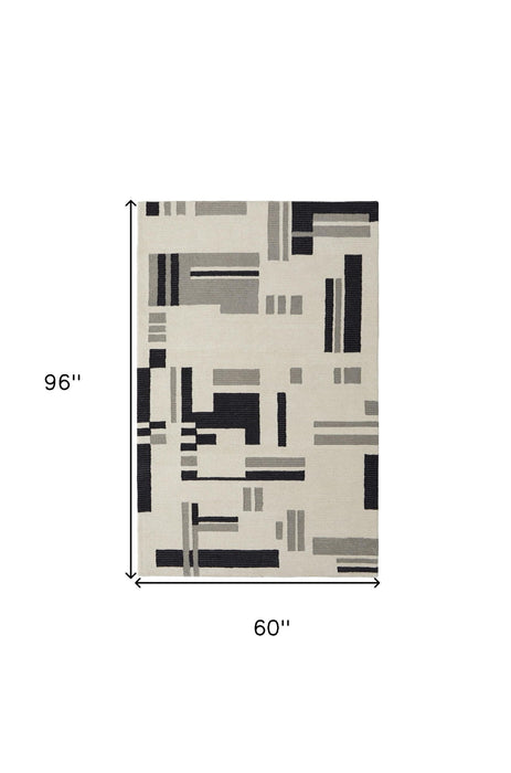 5' x 8' Wool Abstract Hand Tufted Area Rug - Ivory