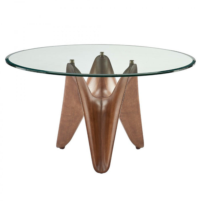 59" Rounded Glass And Solid Manufactured Wood Pedestal Base Dining Table - Clear