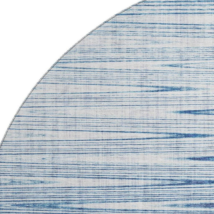8' Abstract Washable Round Rug Polyester With UV Protection - Blue And Ivory