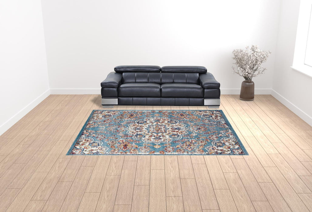 9' x 12' Medallion Power Loom Area Rug - Ivory Blue And Orange