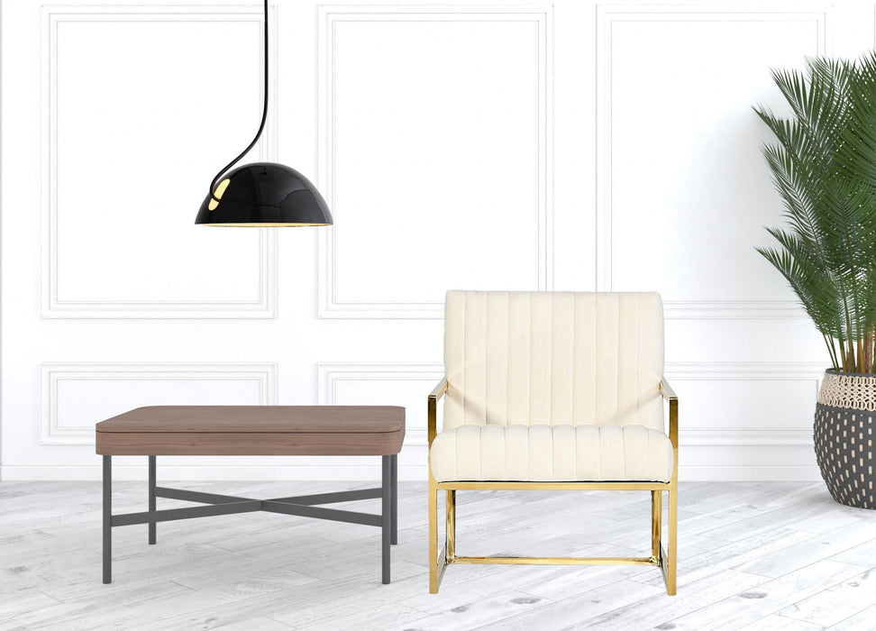 Industrial Velvet Steel Chair - Off White And Gold