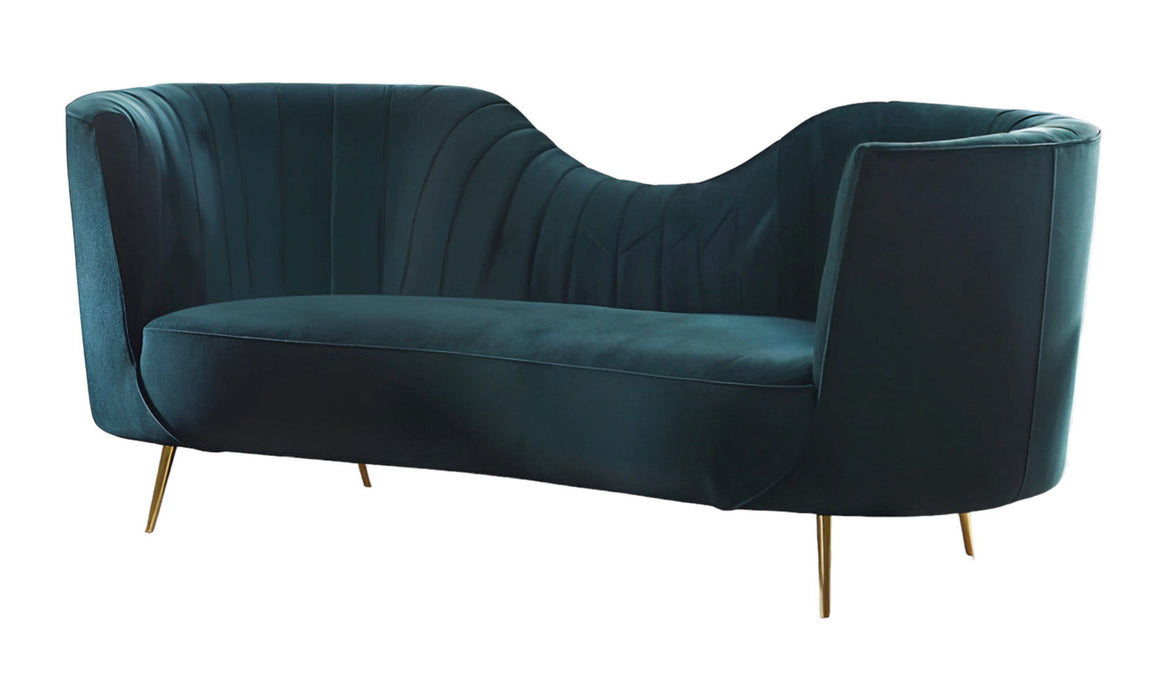 Velvet Curved Sofa With Silver Legs - Green