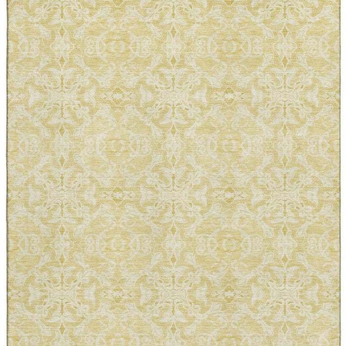 9' X 12' Medallion Washable Area Rug Polyester With UV Protection - Gold And Ivory