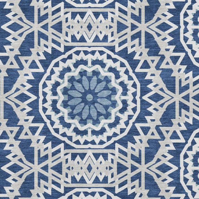 10' X 14' Geometric Washable Area Rug With UV Protection (652263) - Navy Blue / Ivory