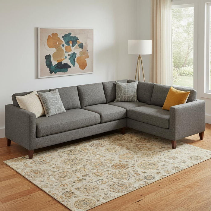 10' X 14' Damask Washable Area Rug With UV Protection (705137) - Linen / Gray