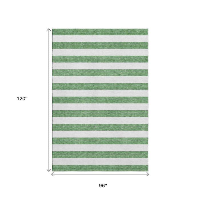8' X 10' Striped Washable Area Rug With UV Protection (647594) - Green / Ivory