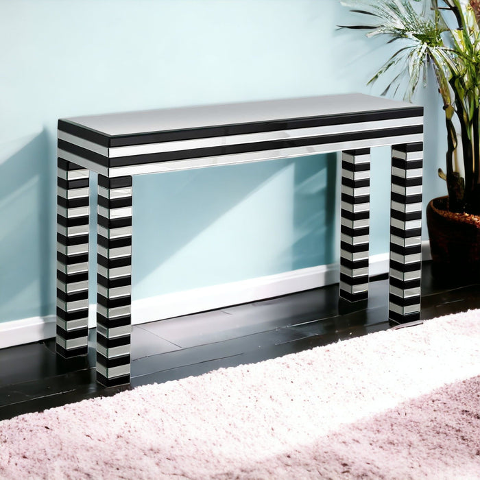 Mirrored Glass Console Table - Silver And Black