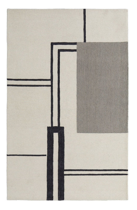 5' x 8' Wool Abstract Geometric Hand Tufted Area Rug - Gray And Ivory