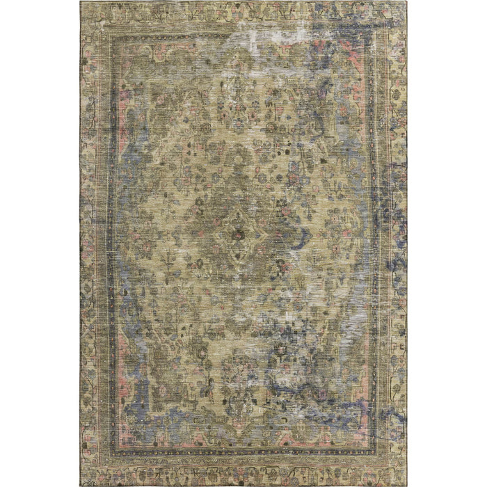 10' X 14' Floral Medallion Washable Area Rug With UV Protection (695882) - Artichoke Green / Gold / Gray