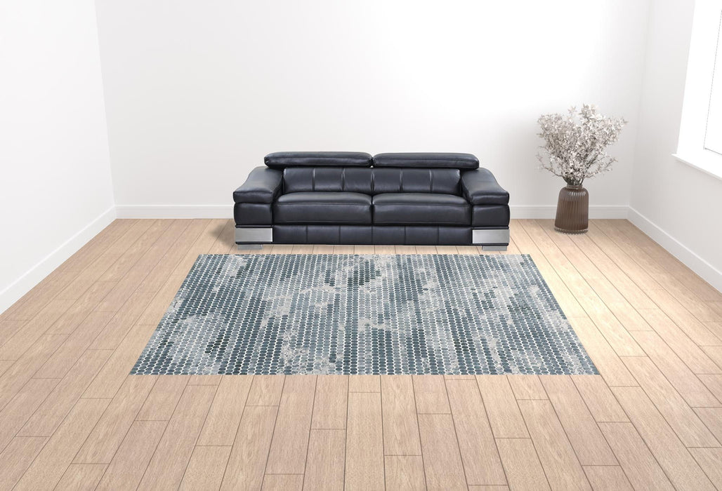10' x 13' Polka Dots Distressed Stain Resistant Area Rug - Blue And Gray
