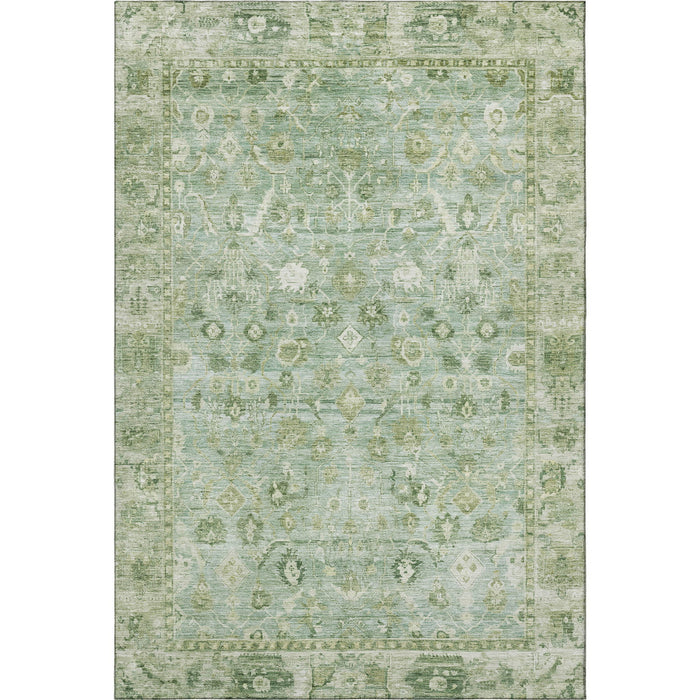 10' X 14' Oriental Washable Area Rug With UV Protection (700877) - Artichoke Green / Ivory