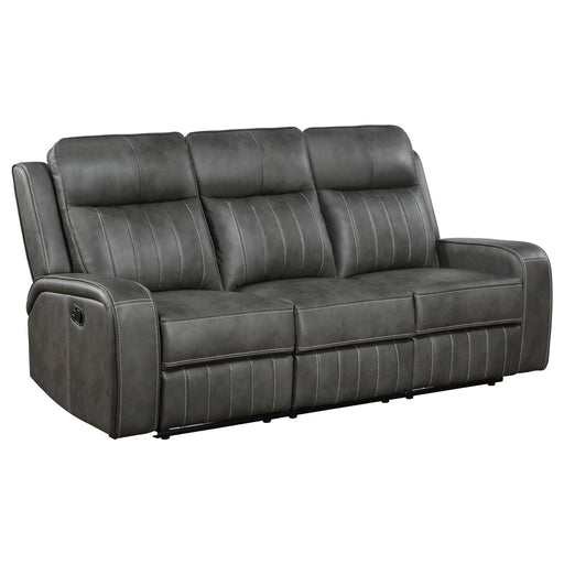 Raelynn Upholstered Track Arm Motion Sofa in grey by CoasterEveryday