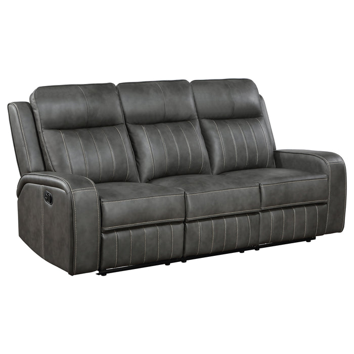Raelynn Upholstered Track Arm Motion Sofa in grey by CoasterEveryday