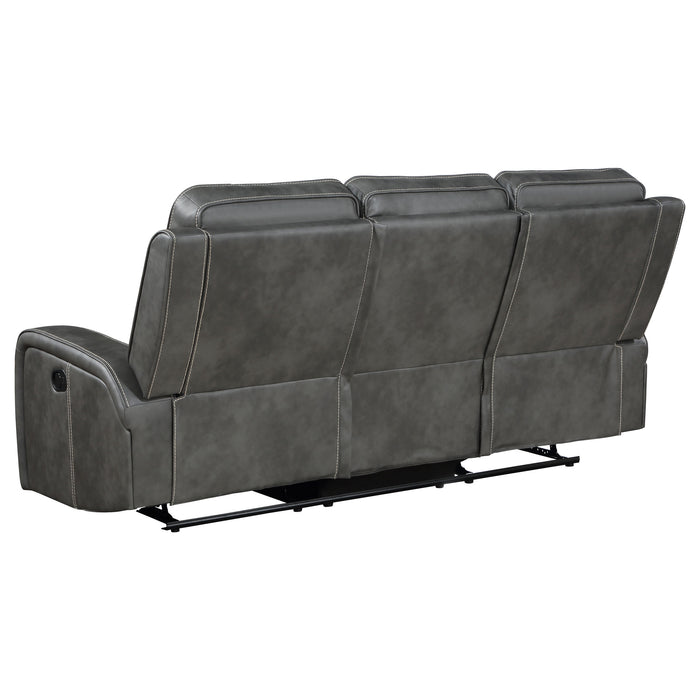 Raelynn Upholstered Track Arm Motion Sofa in grey by CoasterEveryday