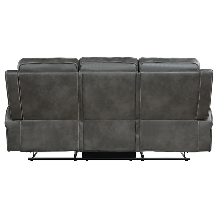 CoasterEveryday Raelynn grey upholstered track arm motion sofa reclining sectional furniture