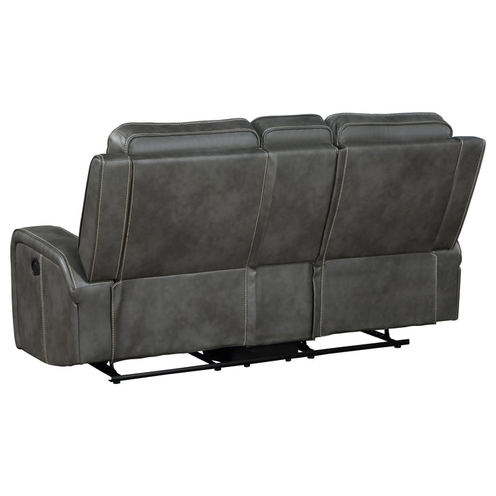 CoasterEveryday Raelynn grey upholstered track arm motion loveseat with reclining seats