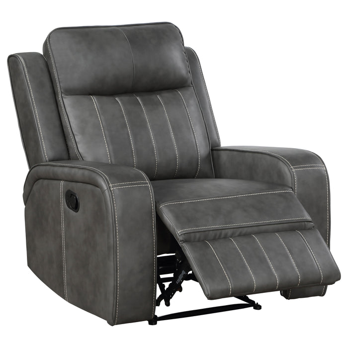 Raelynn upholstered track arm recliner in grey by CoasterEveryday